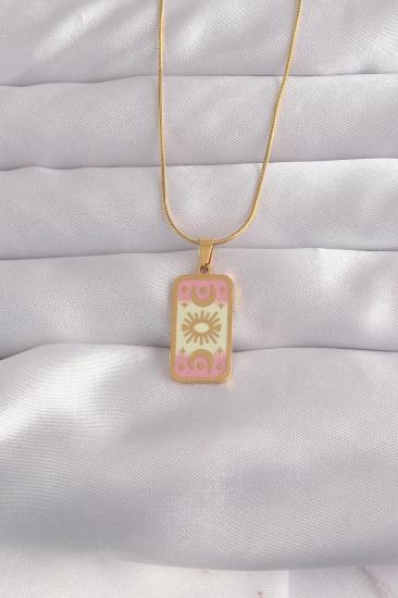 Mey İthalat® 316L Çelik Gold Renk Karışık Mineli Ay Figür Tarot Kolye