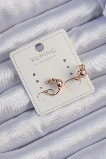 Mey İthalat® Xuping Rose Renk Zirkon Taşlı Bombeli Topçuk Earcuff Küpe