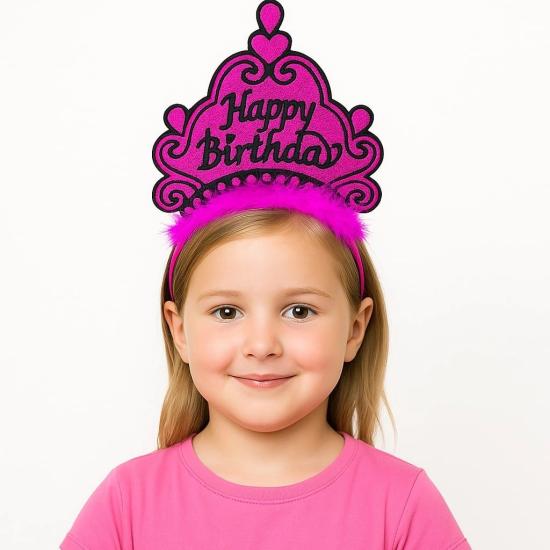 Mey İthalat® Fuşya Happy Birthday Prenses Tacı – Doğum Günü Taç Aksesuarı