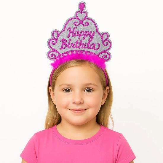 Mey İthalat® Pembe Happy Birthday Prenses Tacı – Doğum Günü Taç Aksesuarı