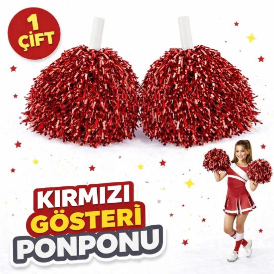 Mey İthalat® 1 Çift ( 2 Adet ) Kırmızı Renk 23 Nisan 19 Mayıs 29 Ekim Okul Gösteri Ponponları Ekstra Dolgun
