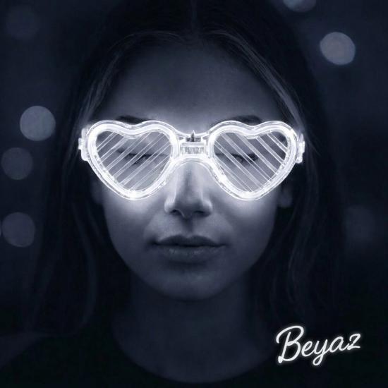 Mey İthalat® Beyaz LED Işıklı Kalp Gözlük – 3 Modlu Parti & Glow Gözlüğü