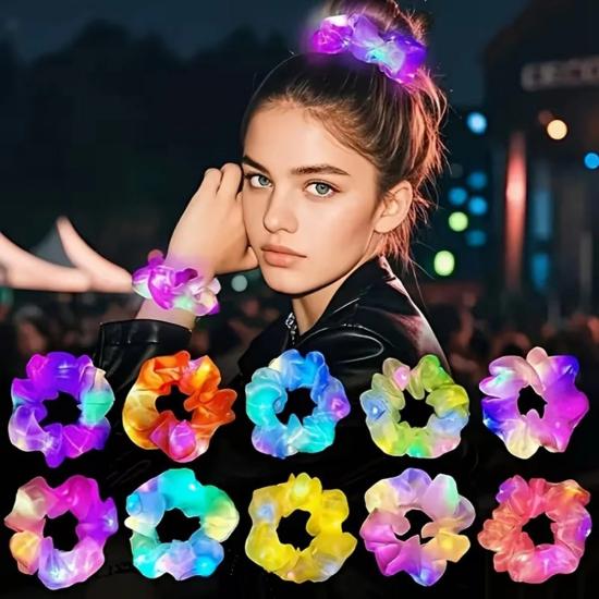 Mey İthalat® Soft Mavi Renk Led Işıklı Lastikli Saç Tokası - 3 Modlu Festival & Parti Saç Tokası