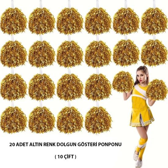 Mey İthalat® 10 Çift ( 20 Adet ) Altın Renk 23 Nisan 19 Mayıs 29 Ekim Okul Gösteri Ponponları