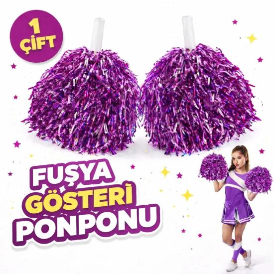 Mey İthalat® 1 Çift ( 2 Adet ) Mor Renk 23 Nisan 19 Mayıs 29 Ekim Okul Gösteri Ponponları Ekstra Dolgun