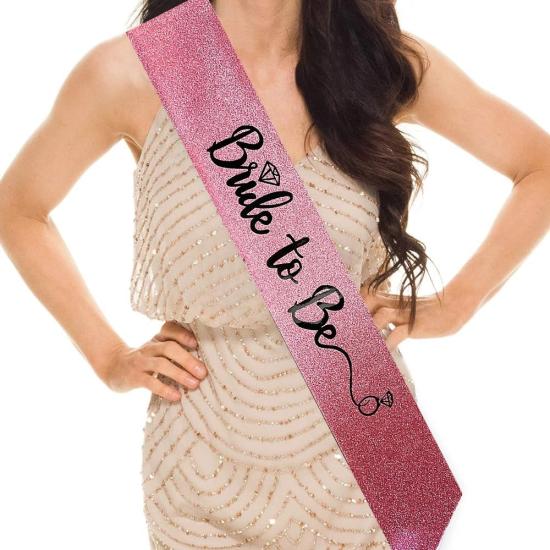 Mey İthalat® Pembe Üzeri Siyah İtalik Alyanslı Bride To Be Yazılı Simli Işıltılı Kuşak Kemer 10 cm Genişlik