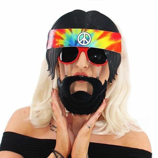 Mey İthalat® Siyah Saçlı Bandana Tasarımlı Hippi Parti Gözlüğü 26x18 cm