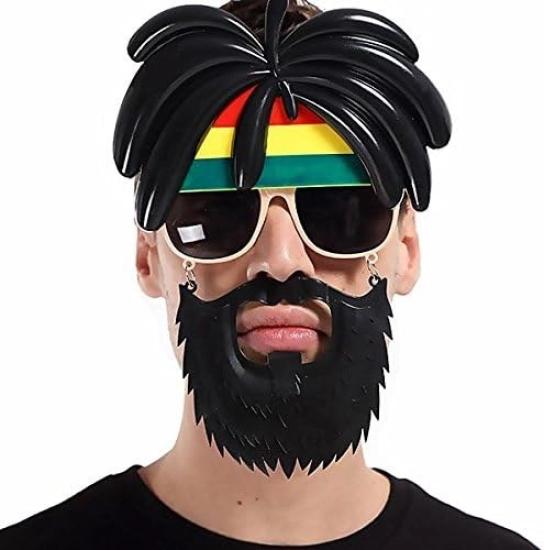 Mey İthalat® Rasta Peruklu Rasta Sakallı Bob Marley Bıyıklı Parti Gözlüğü 27x18 cm