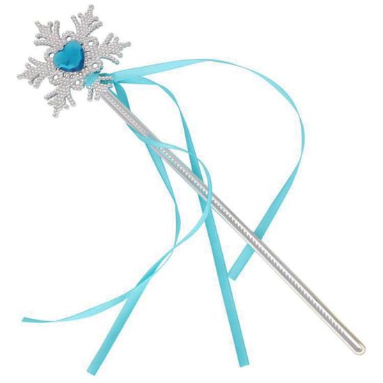 Mey İthalat® Kar Taneli Mavi Kalp Taşlı Saten Kurdeleli Karlar Ülkesi Elsa Asası Sopası 34 cm