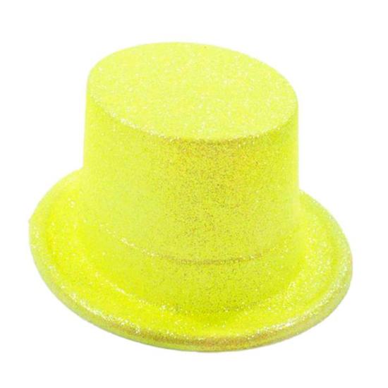 Mey İthalat® Floresan Sarı Renk Simli Uzun Fötr Melon Şapka 12 cm