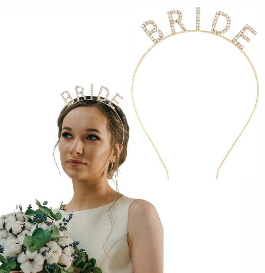 Mey İthalat® Altın Gold Renk Bekarlığa Veda Kristal Taş Bride Tacı İthal 16x10 cm