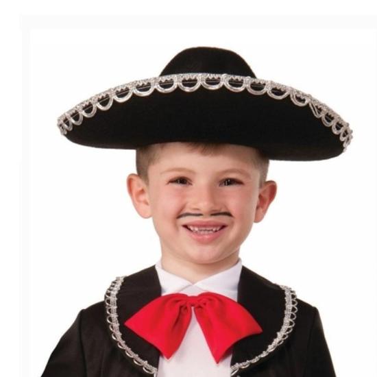 Mey İthalat® Gümüş Renk Şeritli Meksika Mariachi Latin Şapkası 55 cm Çocuk