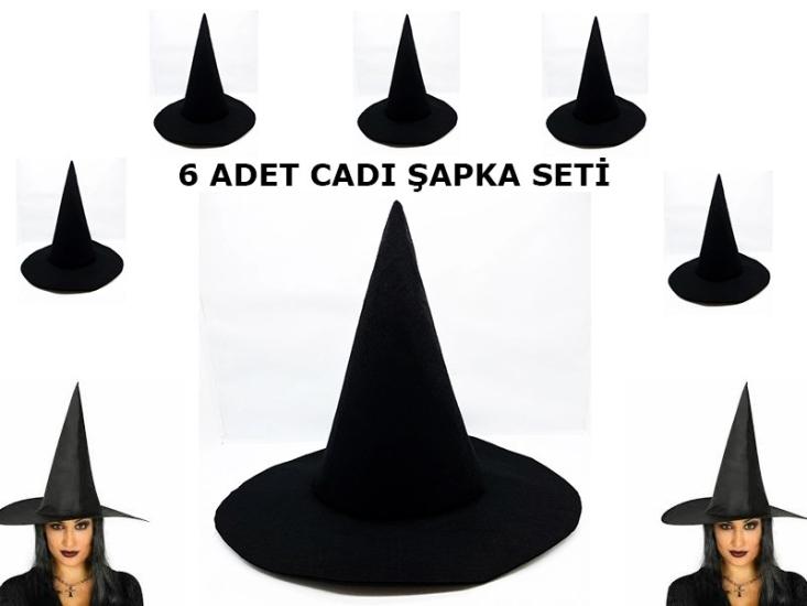 Mey İthalat® Siyah Cadı Şapkası Keçe Yetişkin Boy 6 Adet