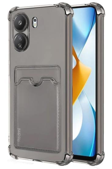 Mey İthalat®   Redmi 13C Kılıf Kart Şeffaf Silikon - Şeffaf
