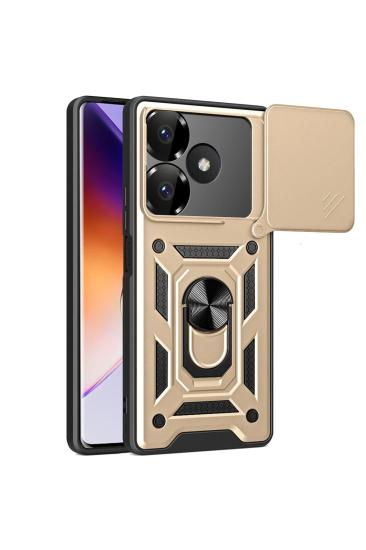 Mey İthalat®   Redmi 13 4G Kılıf Pars Lens Yüzüklü Silikon - Gold