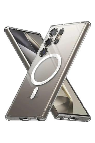 Mey İthalat®  Samsung Galaxy S24 Ultra Kılıf Magneticsafe Şeffaf Silikon - Şeffaf
