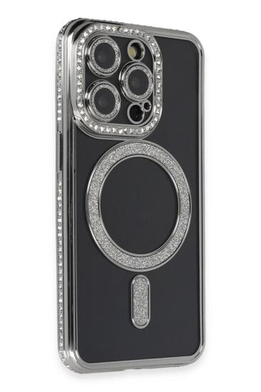Mey İthalat®  iPhone 14 Pro Max Kılıf Joke Simli Magneticsafe Kılıf - Gri