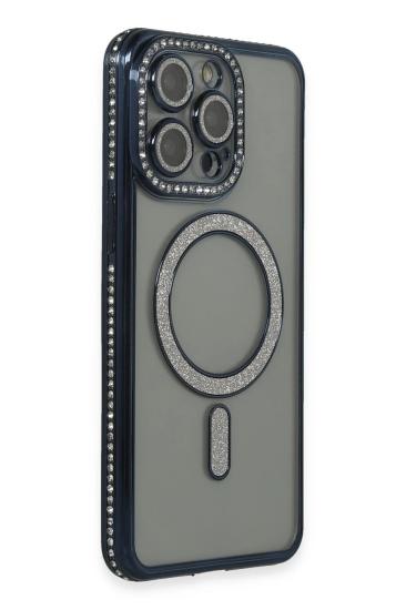 Mey İthalat®  iPhone 14 Pro Kılıf Joke Simli Magneticsafe Kılıf - Lacivert