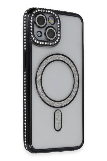Mey İthalat®  iPhone 13 Kılıf Joke Simli Magneticsafe Kılıf - Siyah