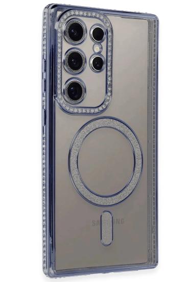 Mey İthalat®  Samsung Galaxy S24 Ultra Kılıf Joke Simli Magneticsafe Kılıf - Mavi