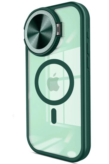 Mey İthalat®  iPhone 14 Pro Max Kılıf Teleskop Lens Magsafe Silikon Kapak - Koyu Yeşil
