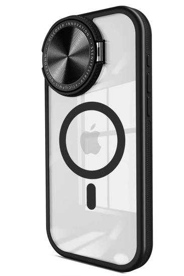 Mey İthalat®  iPhone 15 Pro Max Kılıf Teleskop Lens Magsafe Silikon Kapak - Siyah