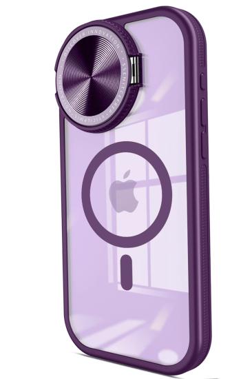 Mey İthalat®  iPhone 15 Pro Max Kılıf Teleskop Lens Magsafe Silikon Kapak - Derin Mor