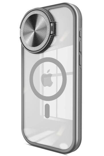 Mey İthalat®  iPhone 15 Pro Max Kılıf Teleskop Lens Magsafe Silikon Kapak - Titan Gri