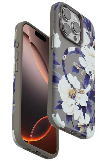 Mey İthalat®  iPhone 14 Pro Flower Series Magsafe Kapak - Gri