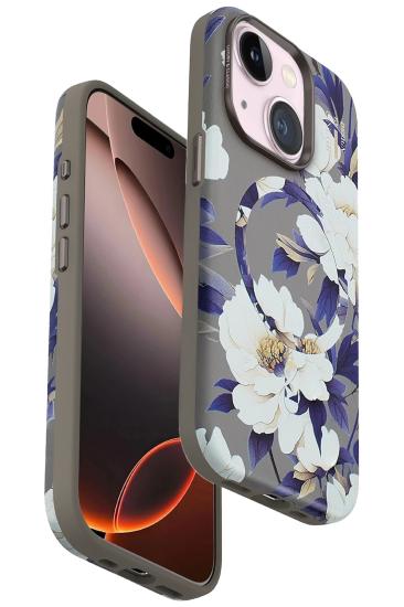 Mey İthalat®  iPhone 15 Flower Series Magsafe Kapak - Gri