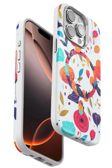 Mey İthalat®  iPhone 15 Pro Max Flower Series Magsafe Kapak - Beyaz