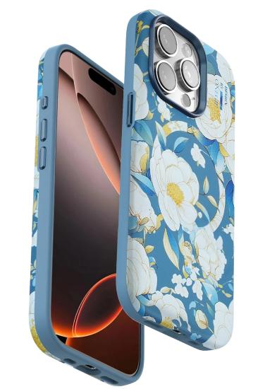 Mey İthalat®  iPhone 15 Pro Max Flower Series Magsafe Kapak - Mavi