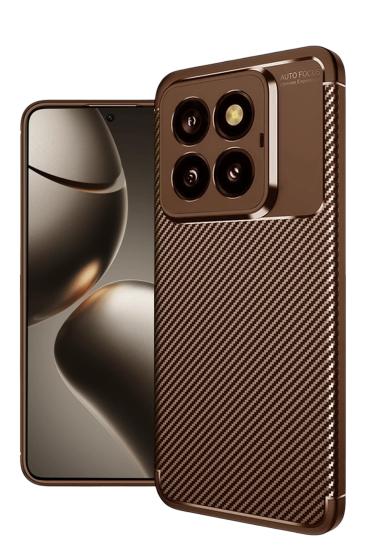Mey İthalat®   Mi 14T Pro Kılıf Auto Focus Karbon Kapak - Kahverengi