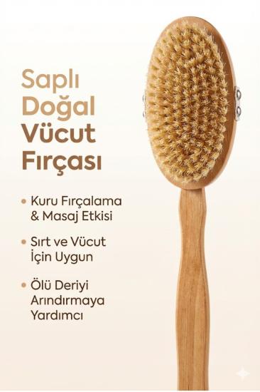 Saplı Doğal Vücut Fırçası – Sırt İçin Uzun Saplı, Kuru Fırçalama ve Masaj Etkili