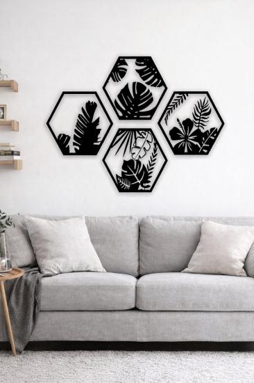 HexaLeaf – Tropikal Yaprak Desenli Altıgen Ahşap Duvar Dekoru