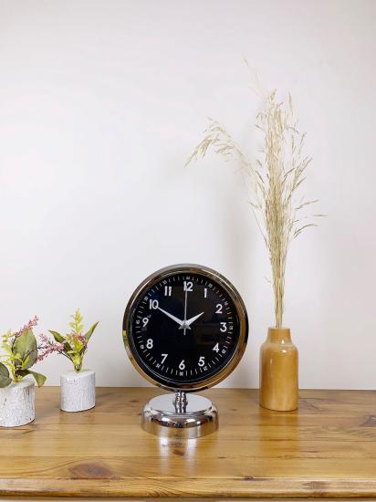 Krom Metal Gece Siyahı Masa Saati 25×20 cm