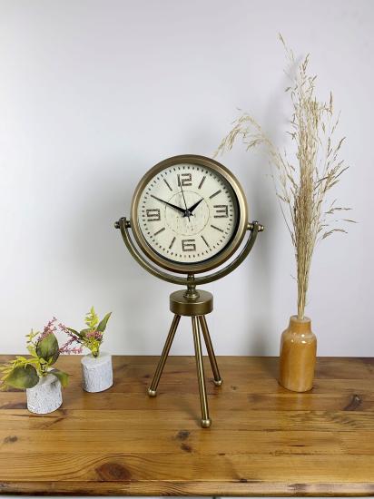 Eskitme Metal Mini Tripod Vintage Masa Saati 45×26 cm