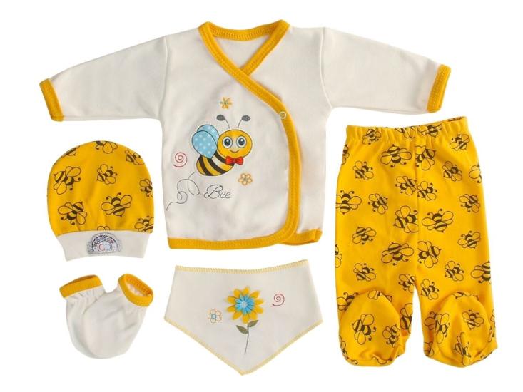 5’li Şişme Mini Arı Desenli Unisex Zıbın Takımı – Yenidoğan Seti
