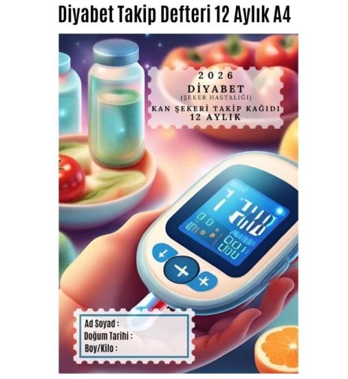 Diyabet Kan Şekeri Takip Çizelgesi Defteri A Kalite Özel Tasarım 12 Aylık 2026
