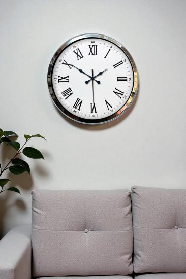 Krom Roma Rakamlı 40 Cm Metal Modern Duvar Saati