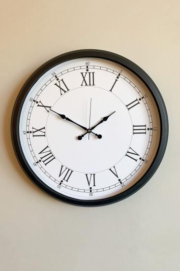 Modern 52 Cm Black & White Roma Rakamlı Metal Duvar Saati