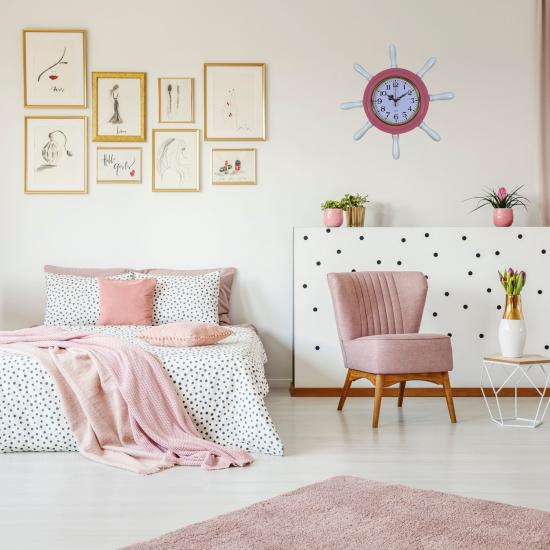 Pembe Kavelalı Dümen Duvar Saati