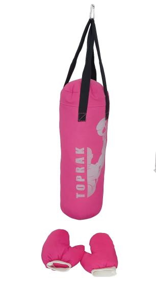 Boks Torbası Eldiven Ve Karabina Hediyeli İçi Dolu 60x22cm Pembe