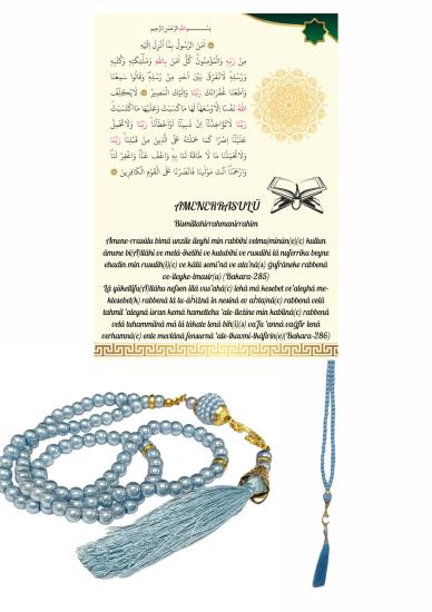 Namaz Tesbihi Vavlı 99’lu Cam İncili Amenerrasulü Dua Kartı İle Mavi Renk Hediyelik