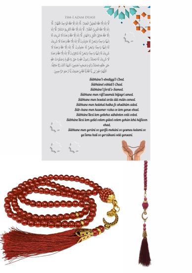 Namaz Tesbihi Vavlı 99’lu Cam İncili İsmi Azam Dua Kartı İle Fuşya Renk Hediyelik