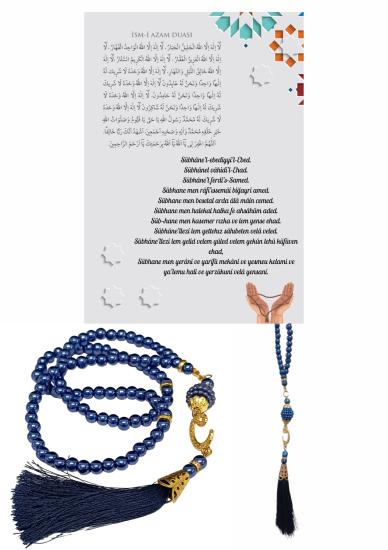 Namaz Tesbihi Vavlı 99’lu Cam İncili İsmi Azam Dua Kartı İle Lacivert Renk Hediyelik