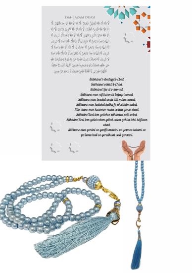 Namaz Tesbihi Vavlı 99’lu Cam İncili İsmi Azam Dua Kartı İle Mavi Renk Hediyelik