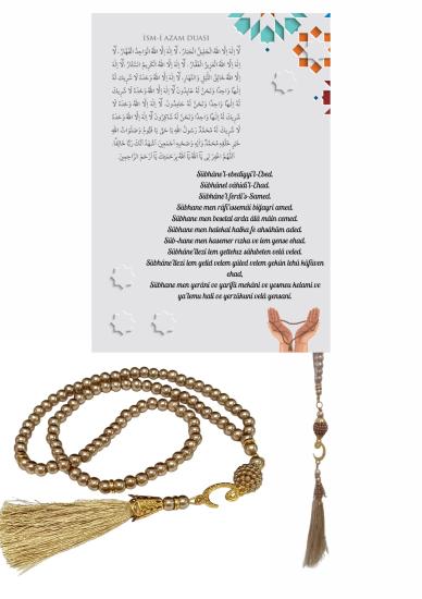 Namaz Tesbihi Vavlı 99’lu Cam İncili İsmi Azam Dua Kartı İle Süt Kahve Renk Hediyelik