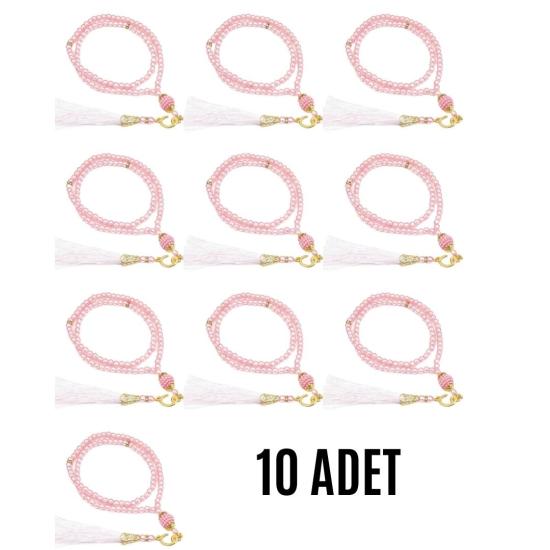 Namaz Tesbihi Vavlı 99’lu Cam İncili İsmi Azam Dua Kartı İle Pembe Renk Hediyelik 10 Adet