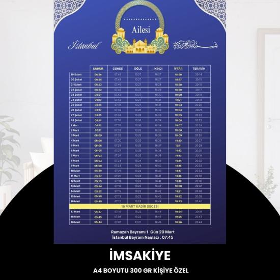 Ramazan İmsakiyesi - 300 Gr - A4 Boyut Kişiye Özel İsimli & Logolu 1 Adet Mor